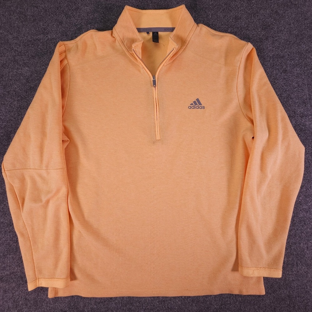 Adidas Mens Medium PrimeGreen Light Orange 1/4 Quarter Zip Pullover Sweatshirt